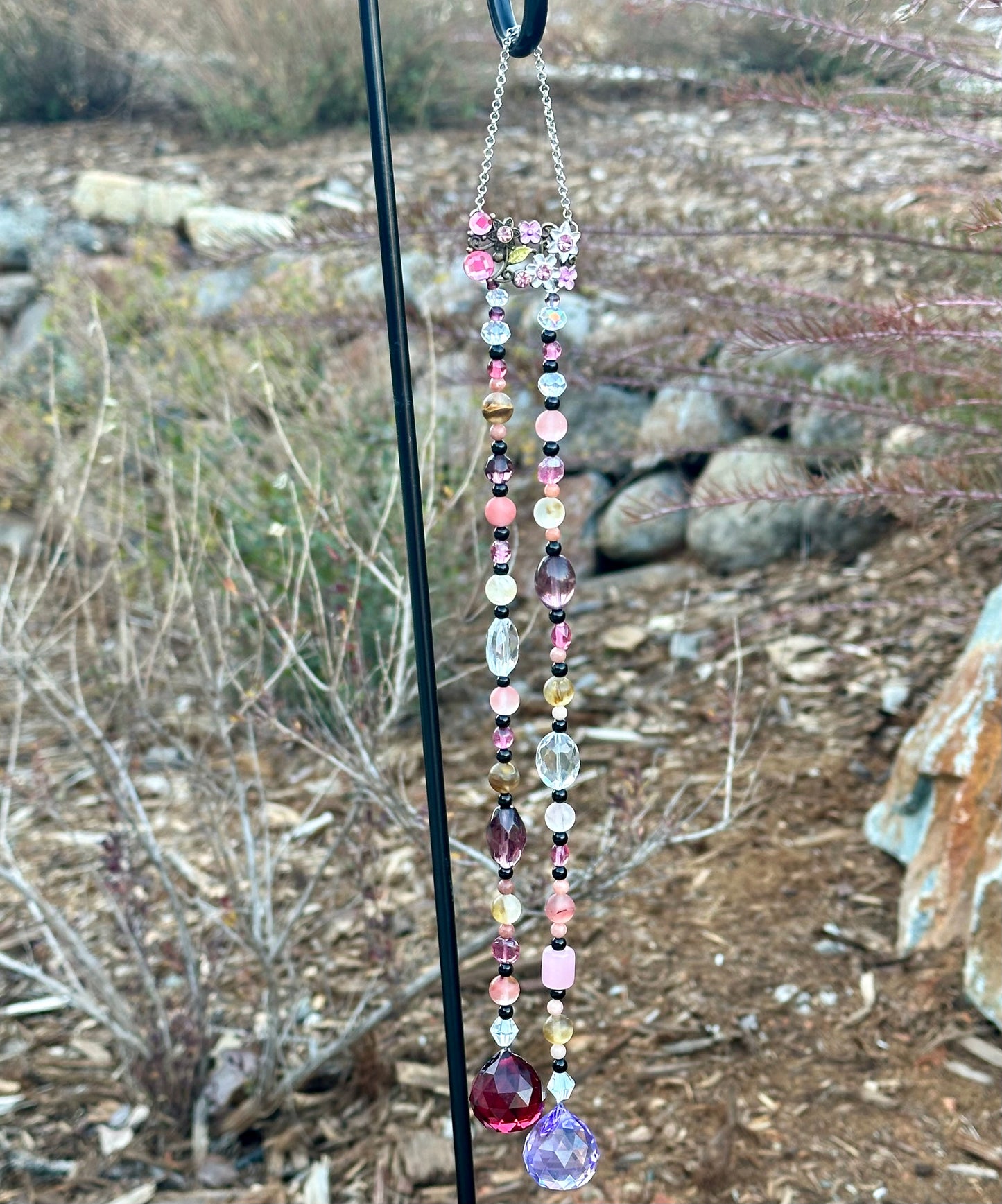 Cherry Quartz & Pink Metal Flower Suncatcher