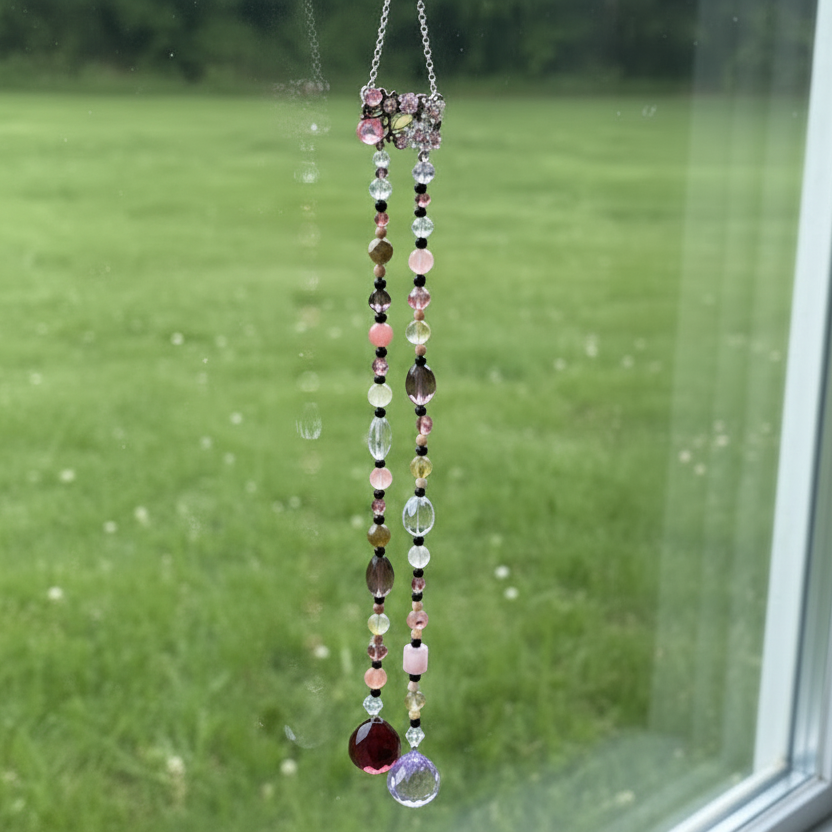 Cherry Quartz & Pink Metal Flower Suncatcher