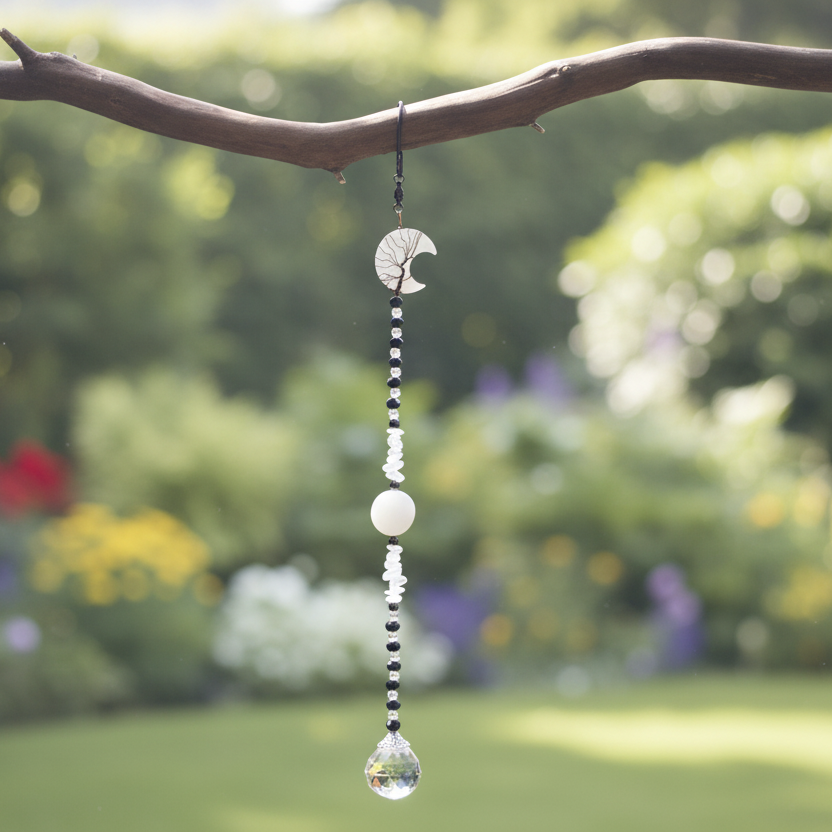 Wire-Wrapped Crescent Moon Suncatcher With 30 mm Prism 🌙✨