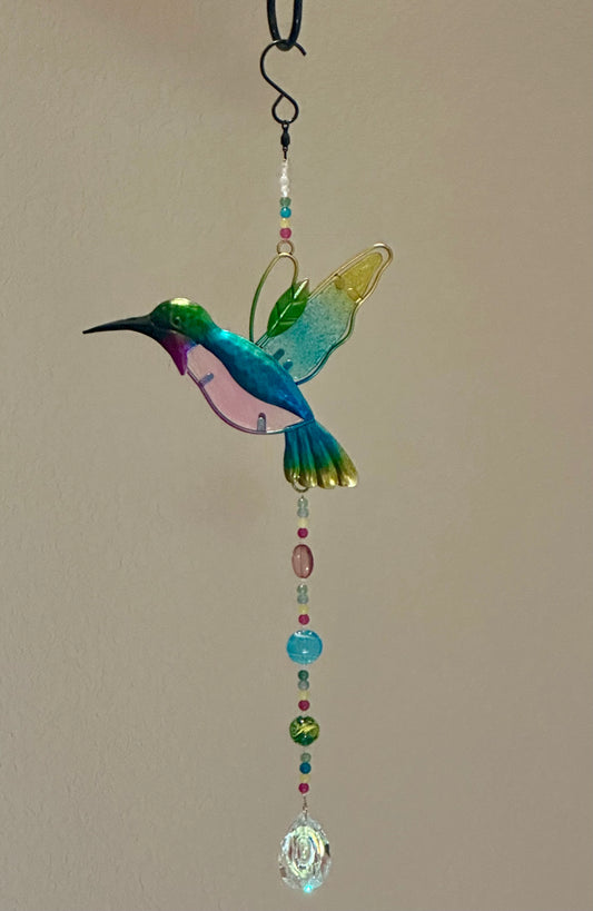 Hummingbird Suncatcher with Green Aventurine and Agate