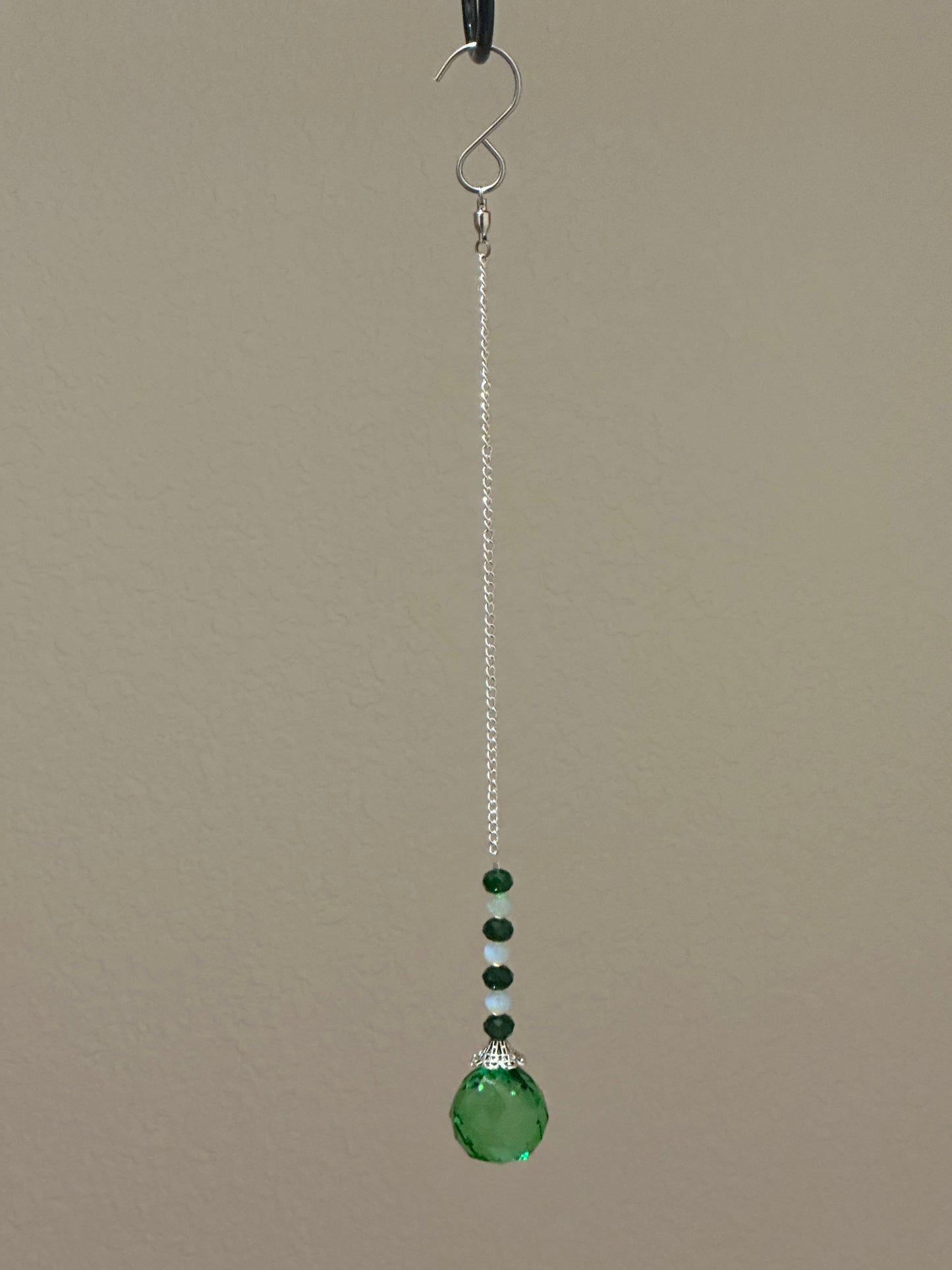 Green and Opal Glass Suncatcher on Silver Chain