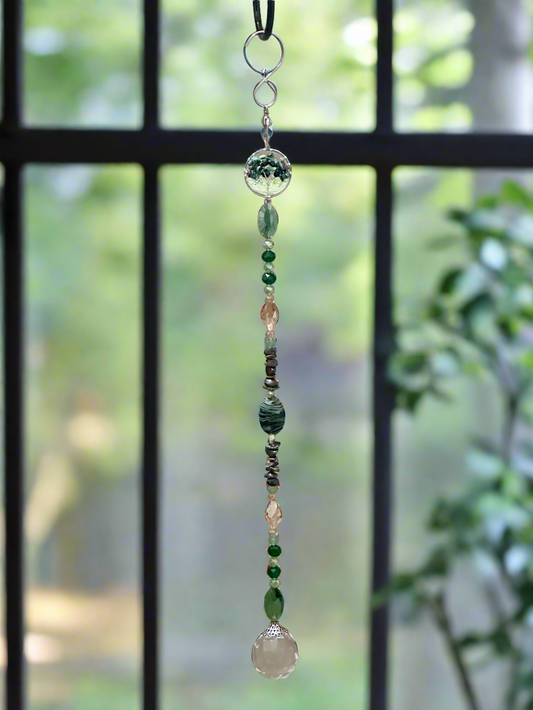 Epidote Tree of Life Suncatcher with Dragon Blood Stones