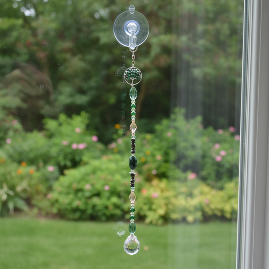 Epidote Tree of Life Suncatcher with Dragon Blood Stones