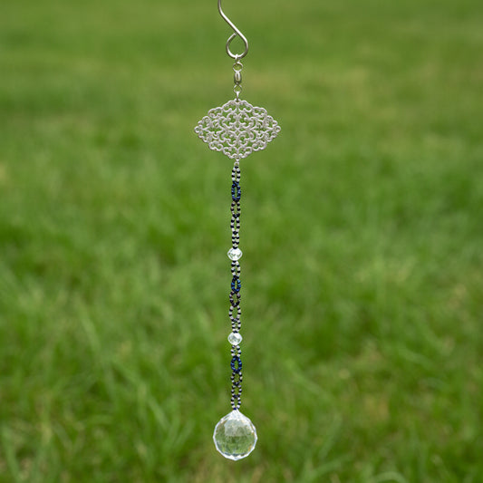 Black, Blue and Clear Crystal Woven Suncatcher with Prism