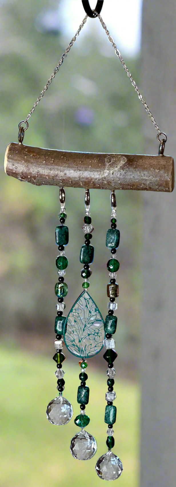 Natural African Turquoise Stone Suncatcher Mobile on Oak