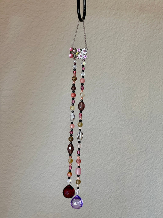 Cherry Quartz & Pink Metal Flower Suncatcher