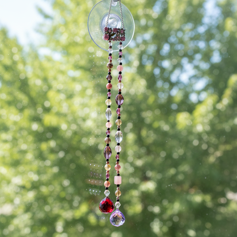 Cherry Quartz & Pink Metal Flower Suncatcher