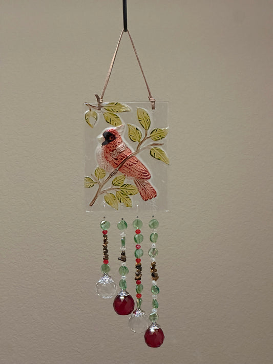 Glass Cardinal Suncatcher Mobile
