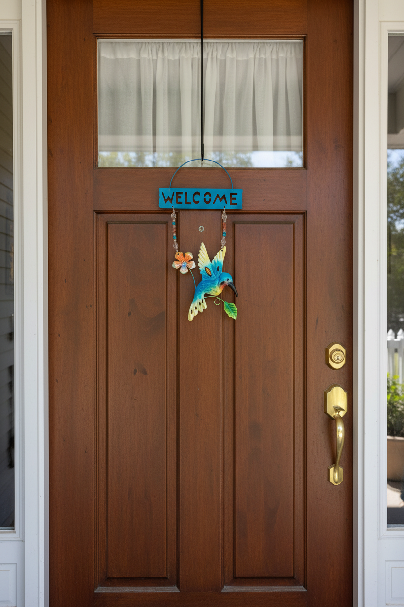 Blue Hummingbird Welcome Sign