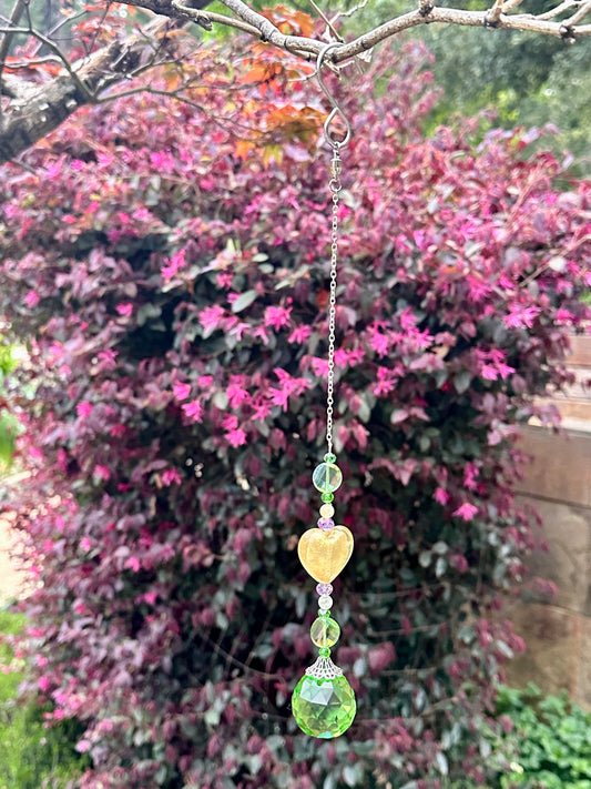Green, Yellow and Purple Suncatcher with Citrine Accents