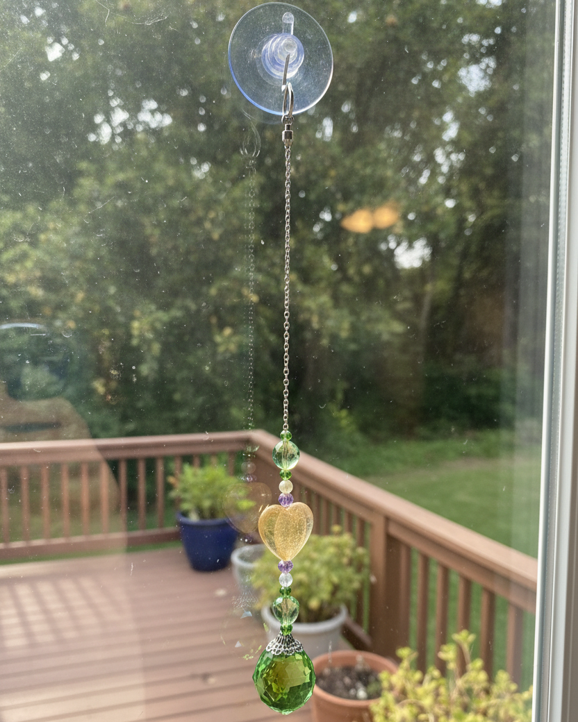 Green, Yellow and Purple Suncatcher with Citrine Accents