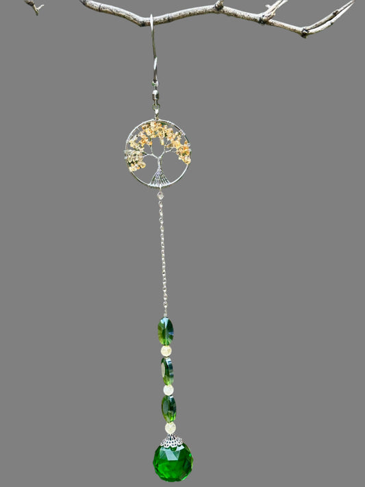 Citrine Tree of Life and Green Faceted Glass Suncatcher