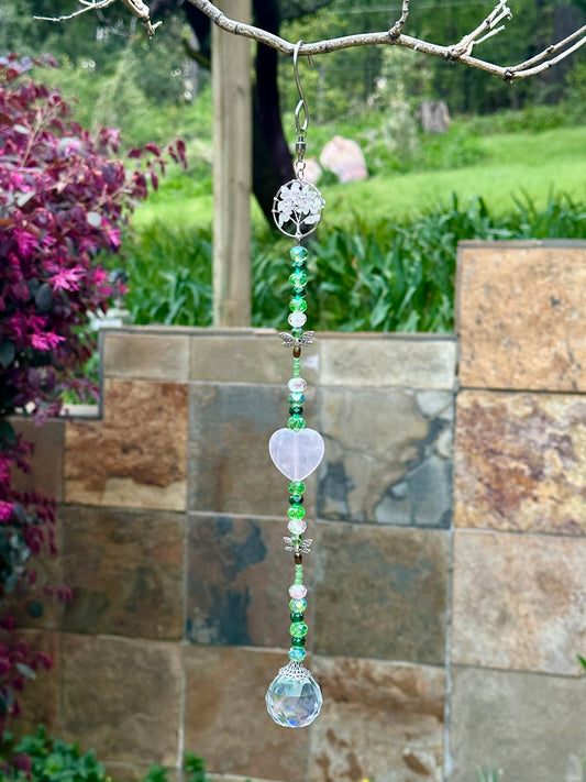 Rose Quartz and Green Aventurine Dragonfly Suncatcher