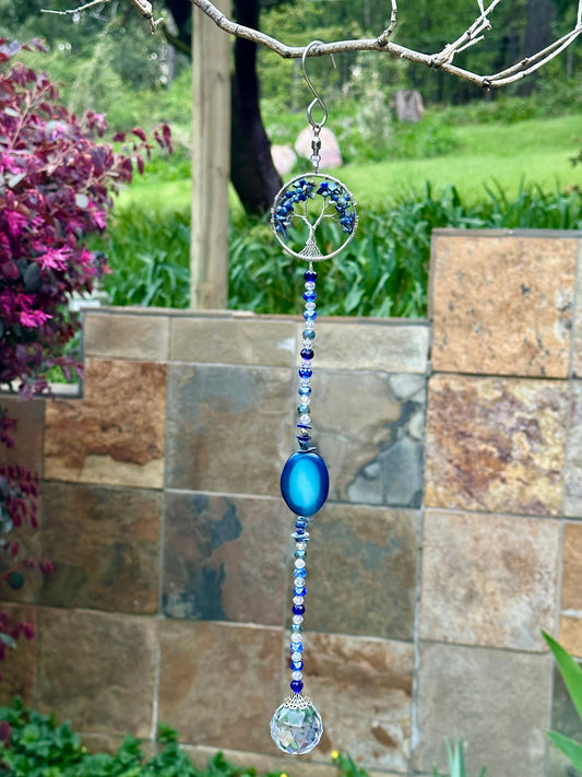 Sodalite Tree of Life and Blue Agate Suncatcher