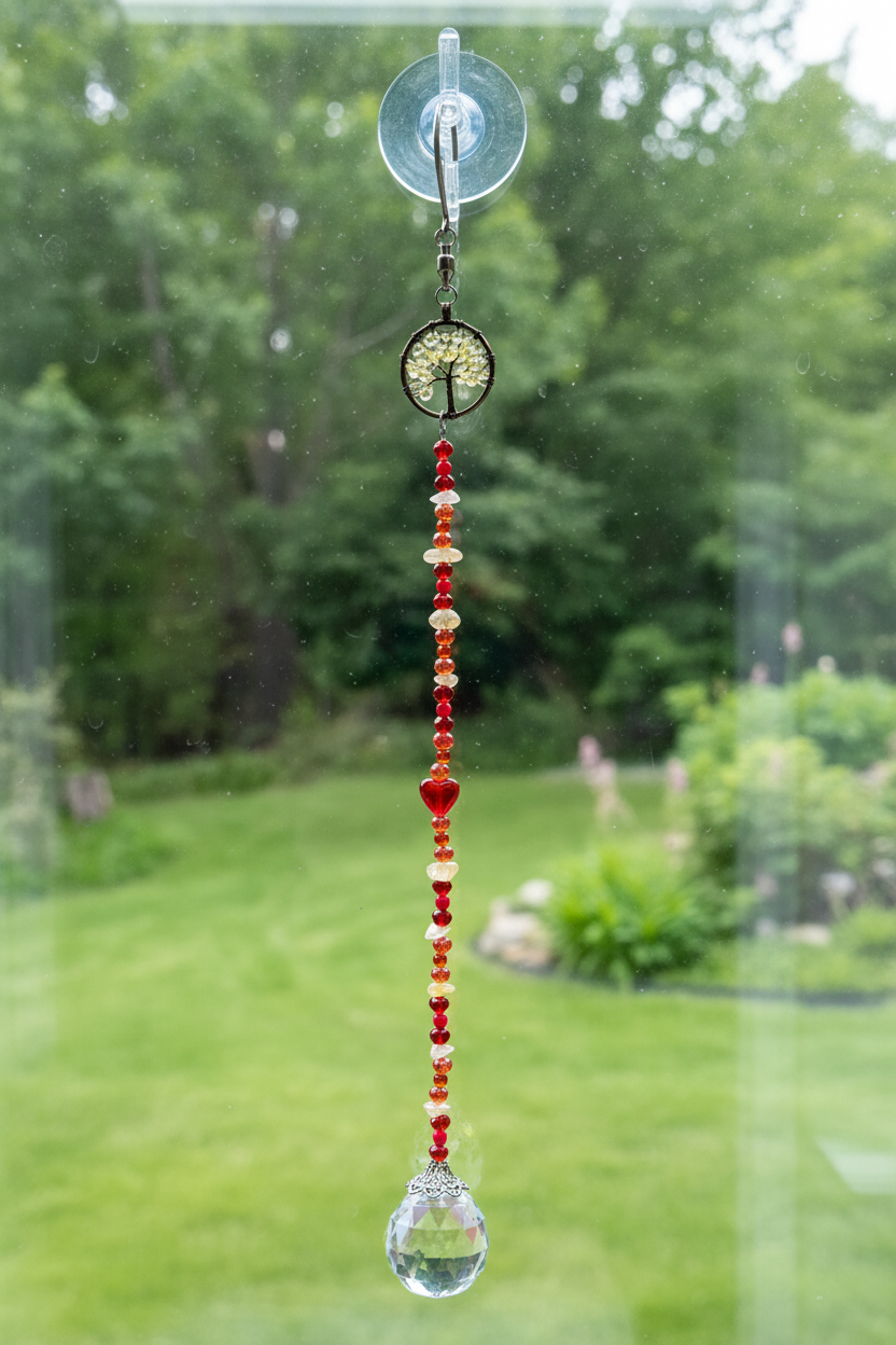 Citrine Tree of Life Suncatcher with Red Heart & Crystal Prism