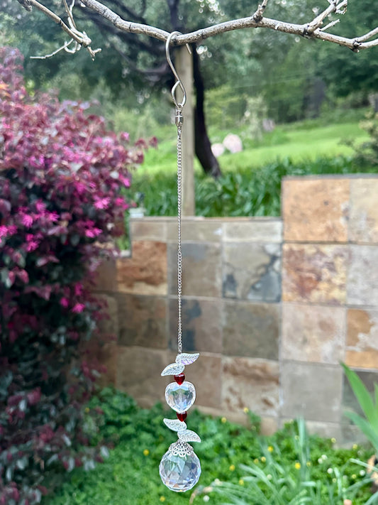 Clear Crystal Heart and Red Glass Suncatcher on Silver Chain❤️✨