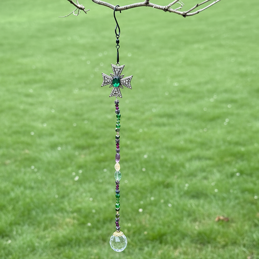 Antique Silver Cross Suncatcher with Fluorite and Citrine Stones