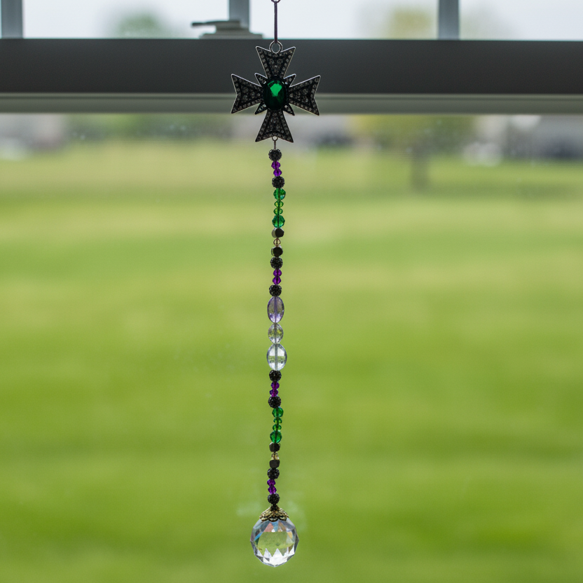 Antique Silver Cross Suncatcher with Fluorite and Citrine Stones