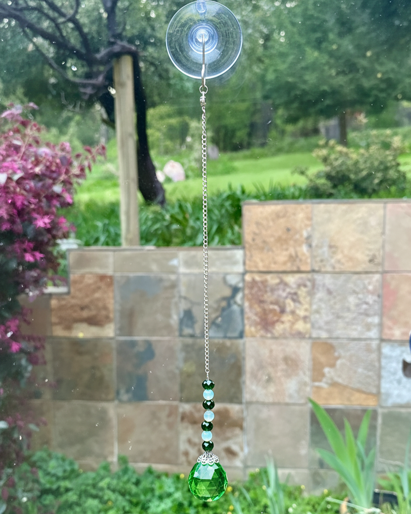 Green and Opal Glass Suncatcher on Silver Chain