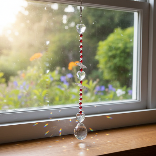 Clear Crystal Heart and Red Faceted Glass Suncatcher ❤️✨