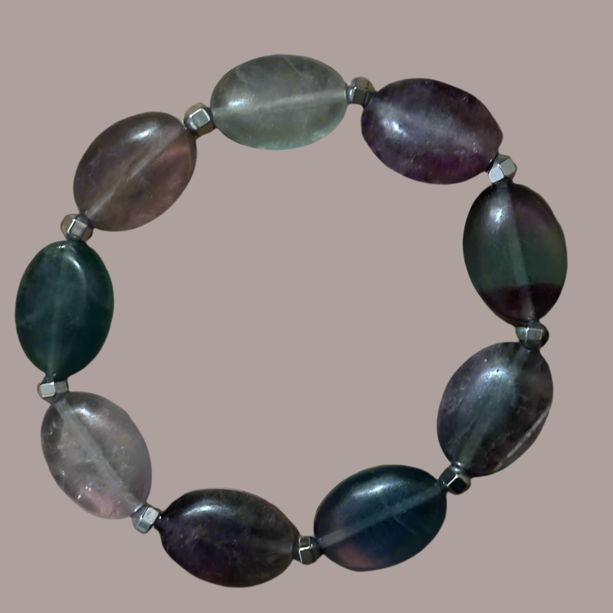 Fluorite and Silver Hematite Bracelet