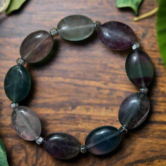 Fluorite and Silver Hematite Bracelet