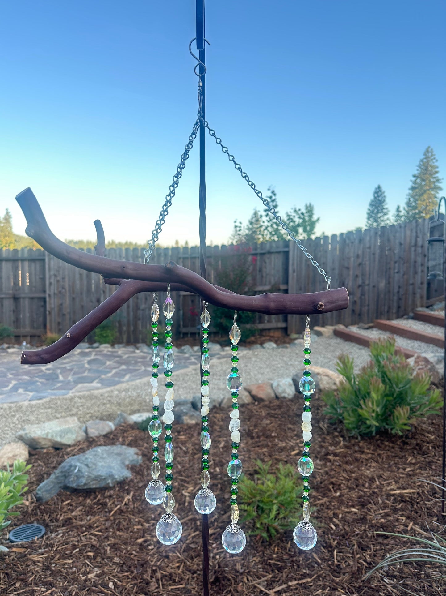 Five-String Citrine & Faceted Glass Suncatcher Mobile on Manzanita