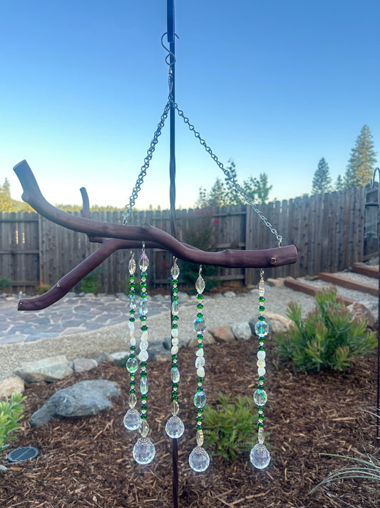 Five-String Citrine & Faceted Glass Suncatcher Mobile on Manzanita