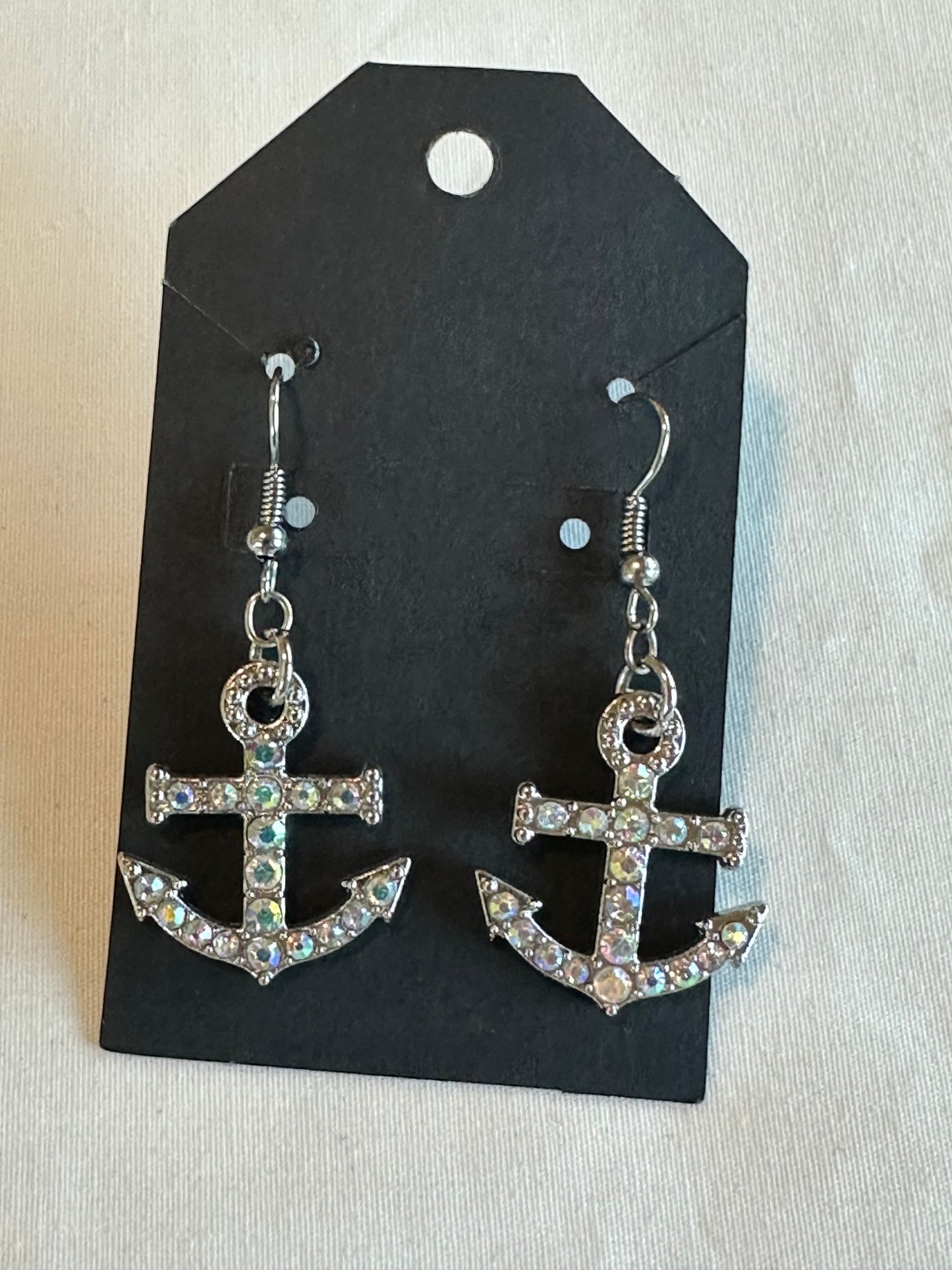 Silver and Rhinestone Anchor Earrings