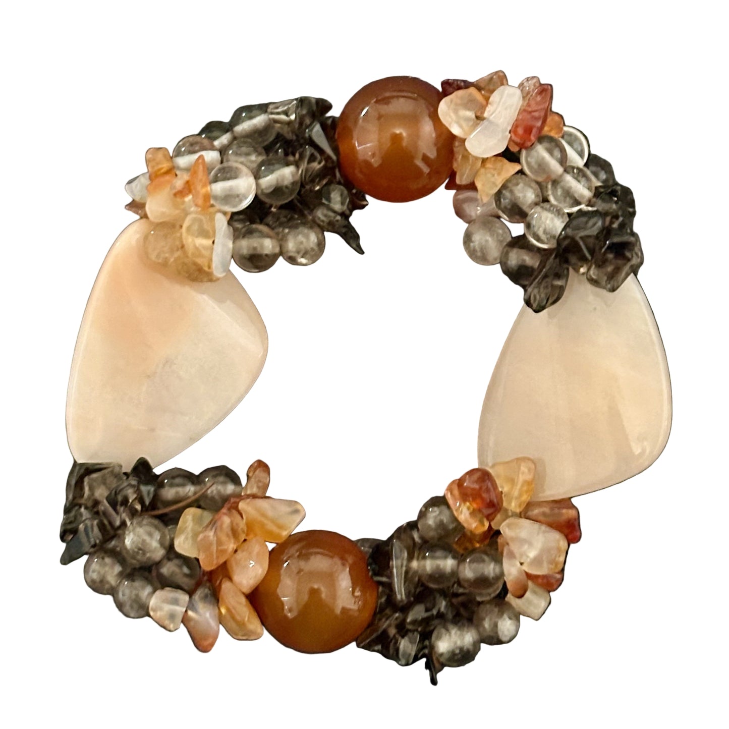 Vintage Carnelian, Smoky Quartz and Pink Shell Bracelet