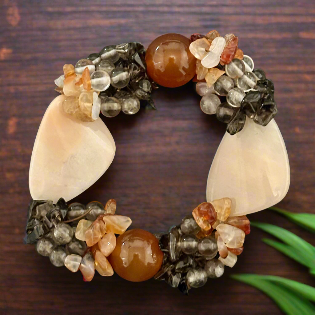 Vintage Carnelian, Smoky Quartz and Pink Shell Bracelet