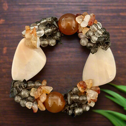Vintage Carnelian, Smoky Quartz and Pink Shell Bracelet