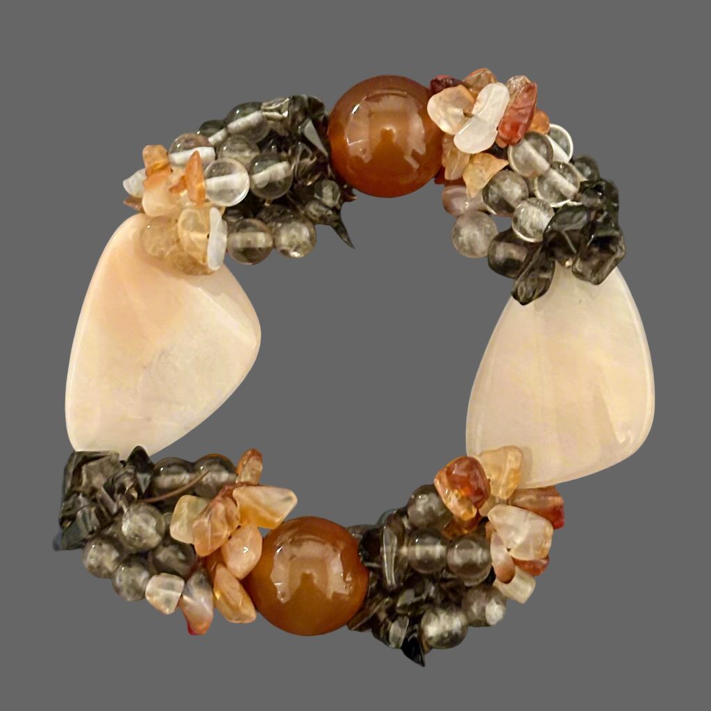 Vintage Carnelian, Smoky Quartz and Pink Shell Bracelet