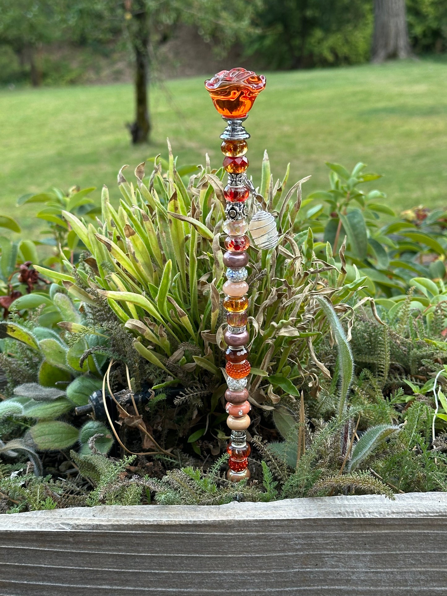 Fairy Wand Garden Stake in Amber and Orange With Citrine Charm