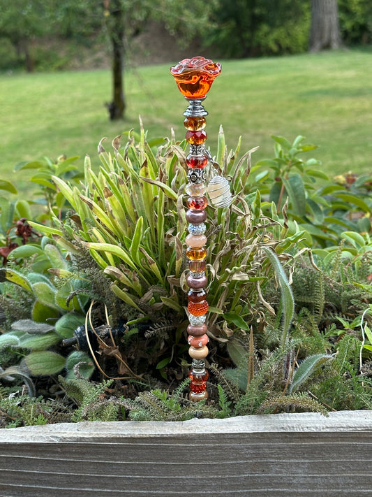 Fairy Wand Garden Stake in Amber and Orange With Citrine Charm