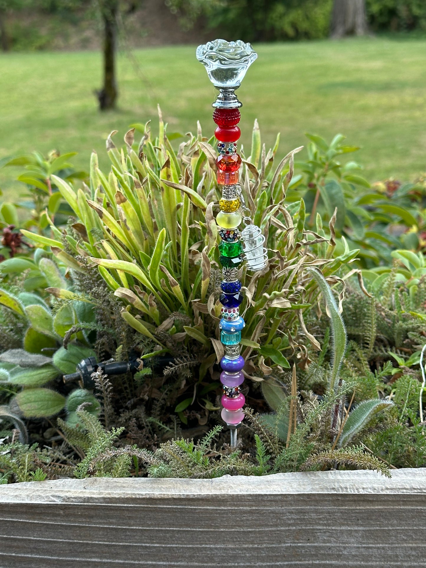 Fairy Wand Garden Stake in Multiple Colors With a Clear Quartz Charm