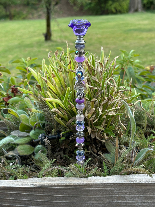 Fairy Wand Garden Stake in Purple and Silver With a Mermaid Tail Charm