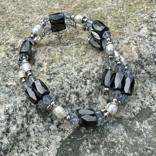 Freshwater Pearl and Hematine Magnetic Wrap Bead Bracelet