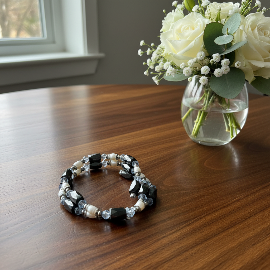 Freshwater Pearl and Hematine Magnetic Wrap Bead Bracelet