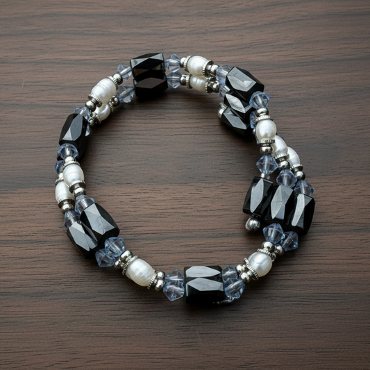 Freshwater Pearl and Hematine Magnetic Wrap Bead Bracelet