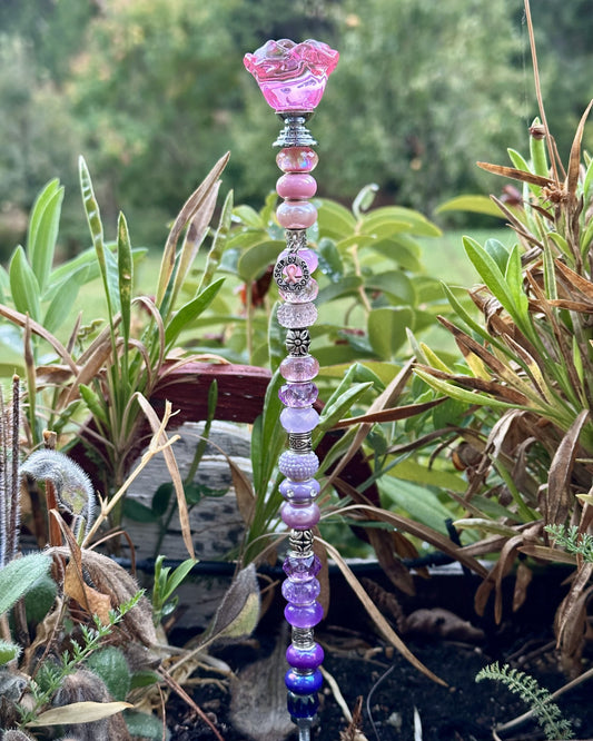 Fairy Wand Garden Stake in in Pink and Purple With Breast Cancer Awareness Charm