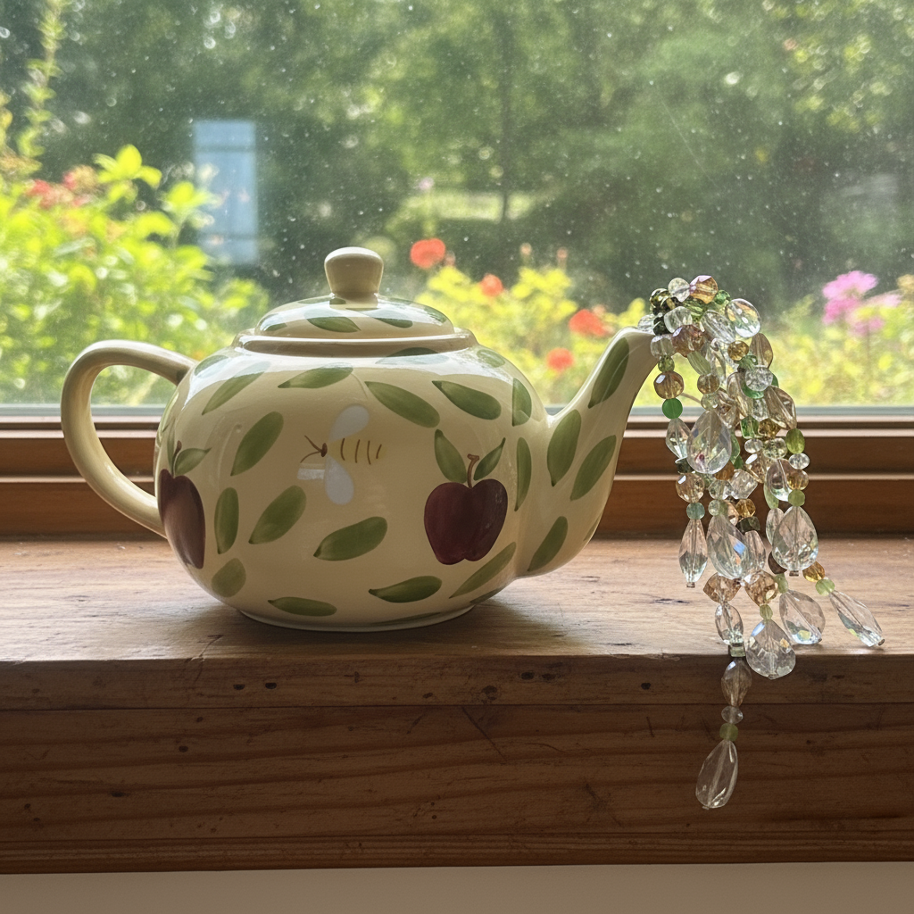 Crystal Pouring Ceramic Teapot – Apples, Leaves & Honey Bees