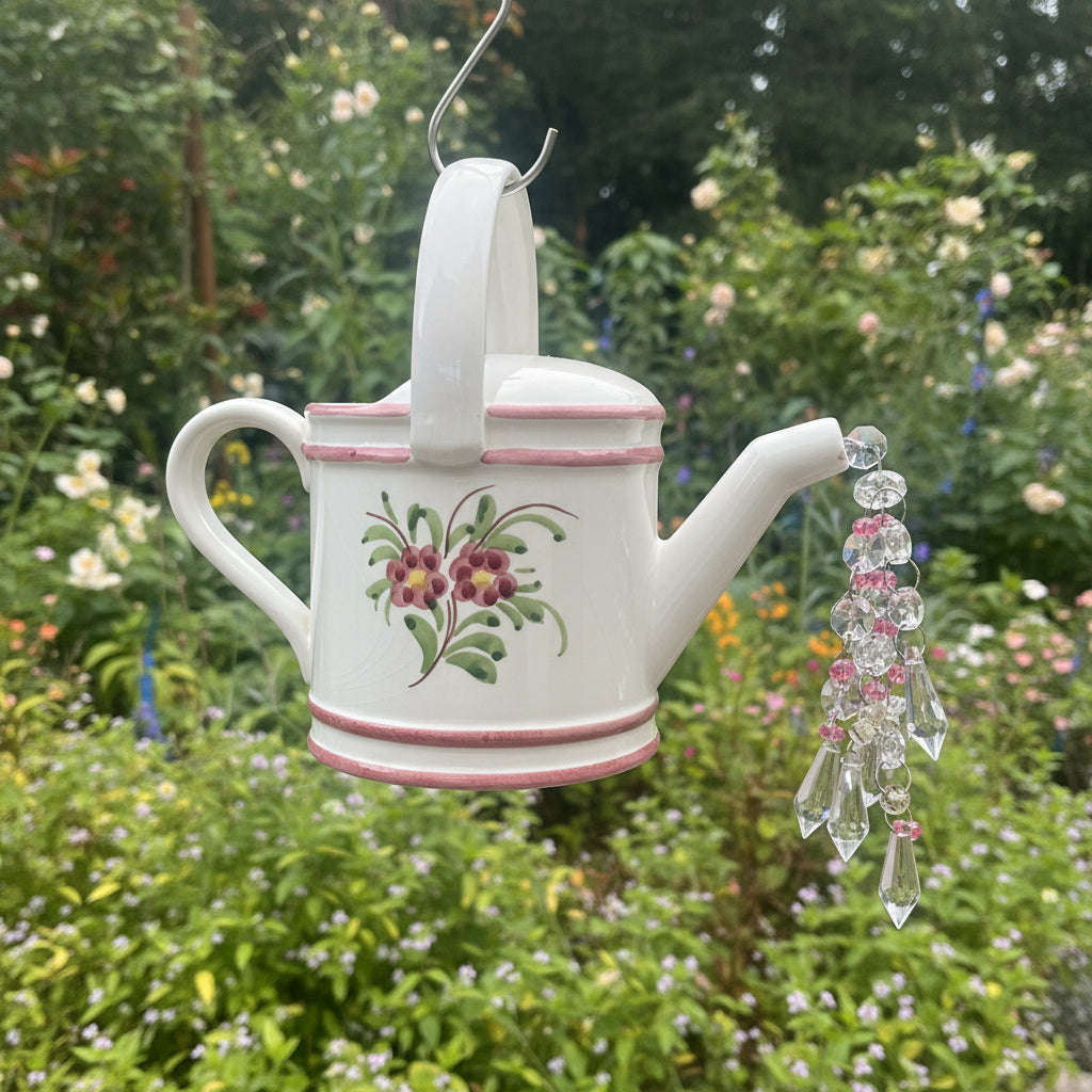 Vintage Italian Floral Crystal Pouring Teapot – Faceted Glass Cascade in Clear & Pink