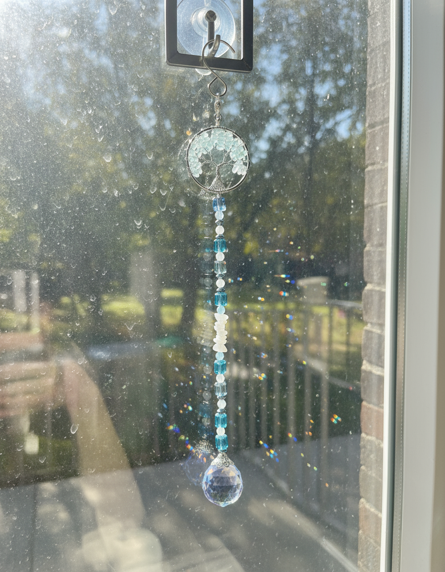 White Quartz Tree of Life Suncatcher