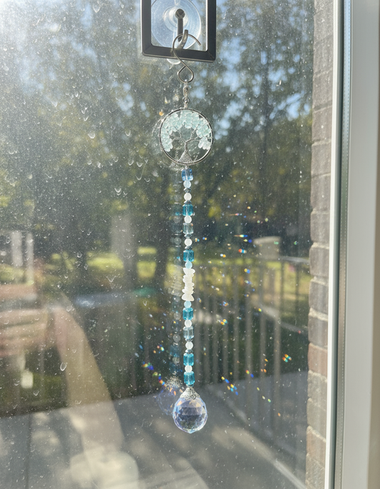 White Quartz Tree of Life Suncatcher