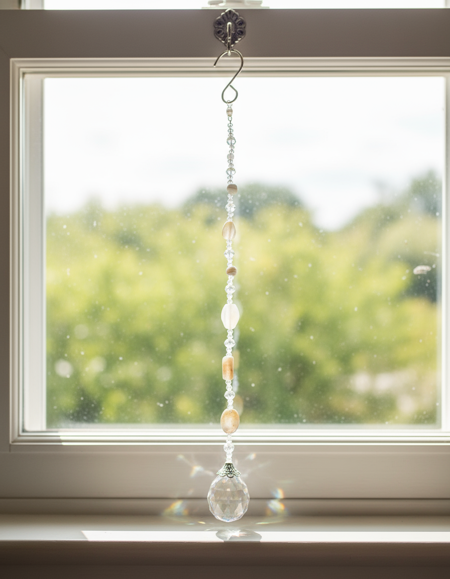 Agate and Clear Faceted Glass Suncatcher