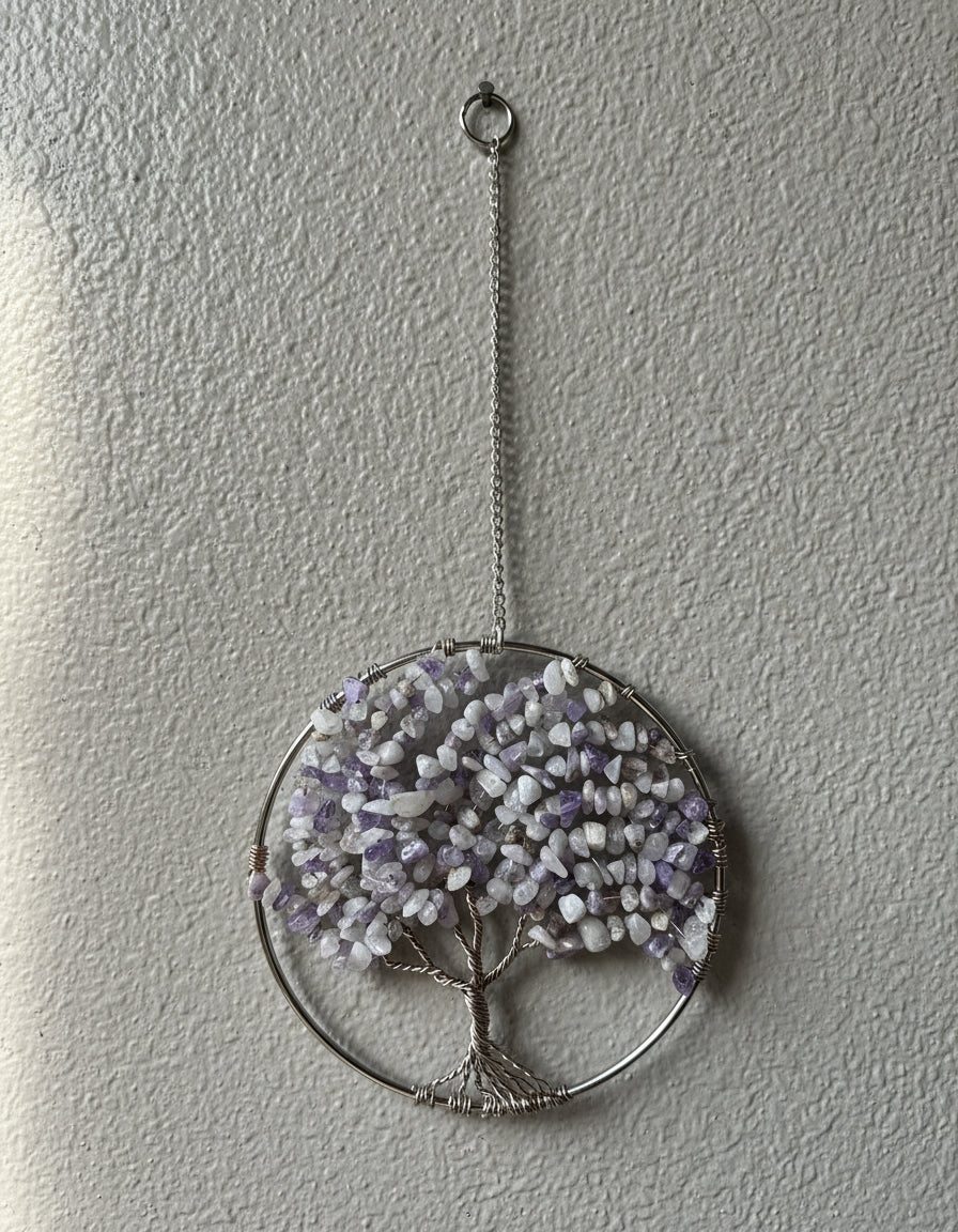 Amethyst & Silver Tree of Life – 5-Inch Wall/Window Hanging
