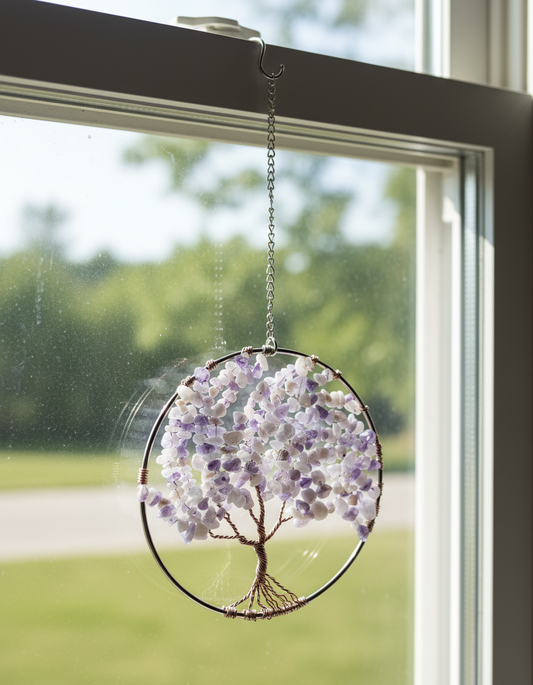 Amethyst & Silver Tree of Life – 5-Inch Wall/Window Hanging