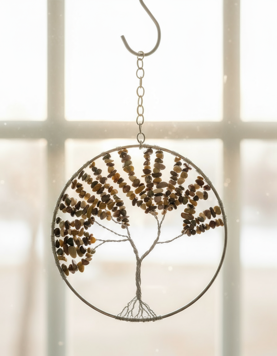 Mookaite & Silver Tree of Life - 6-Inch Wall/Window Hanging