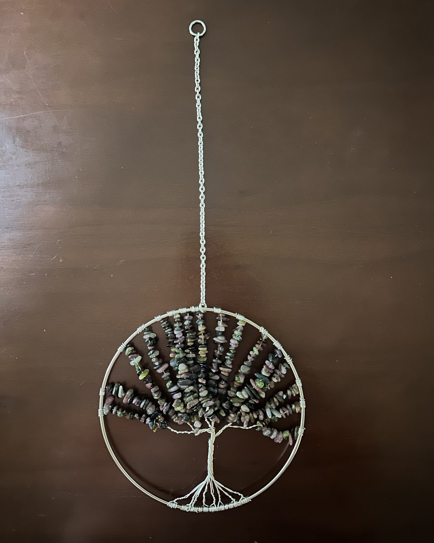 Colorful Tourmaline & Silver Tree of Life - 6-Inch Wall/Window Hanging